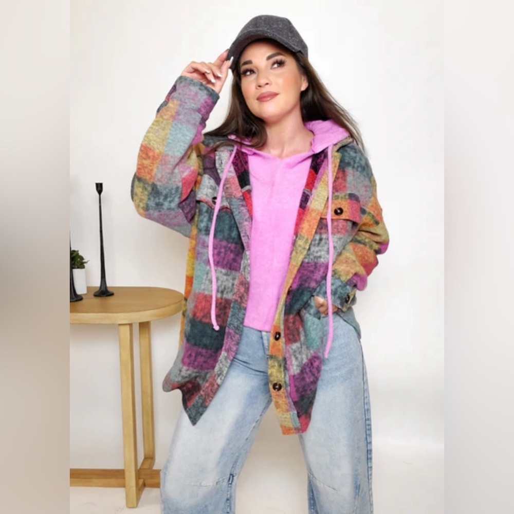 **Nwt** Bibi Oversized Button-Up Multi-Color Plai… - image 2